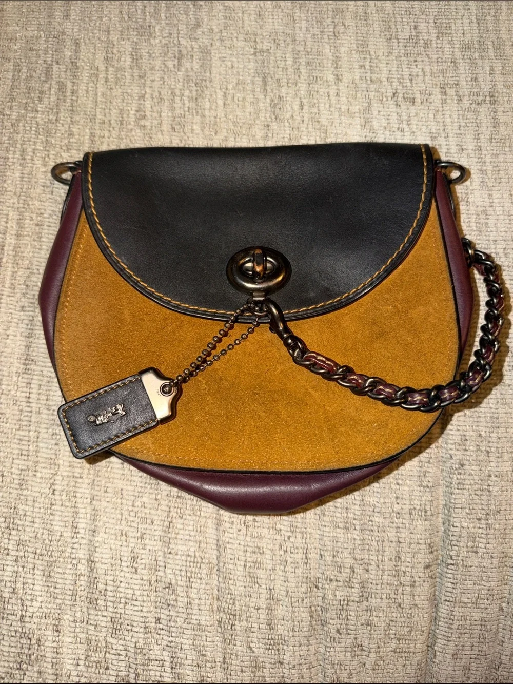 Coach Colorblock Suede & Leather Turn lock saddlebag  without strap